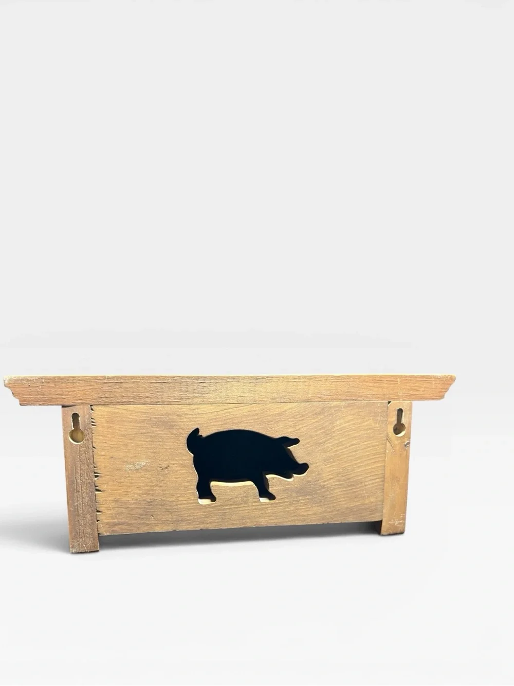 Vintage wood cut out pig two hook shelf small